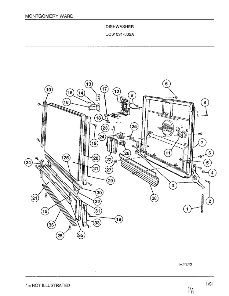 Dishwasher Page 3 Diagram and Parts List for 1031-005A  Frigidaire Dishwasher