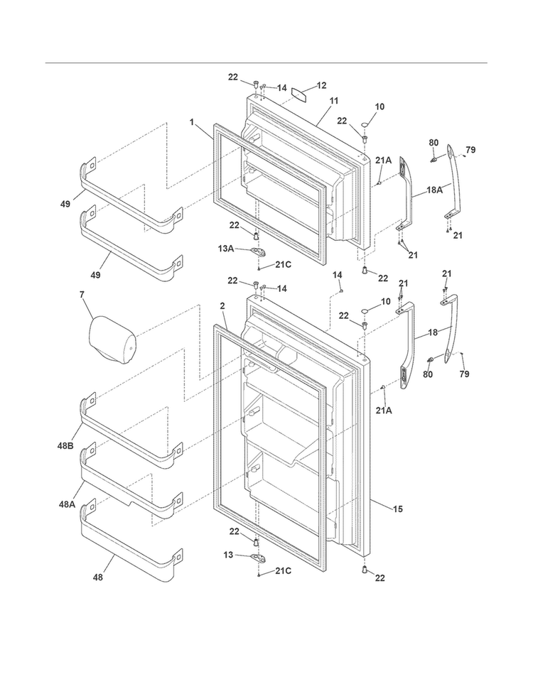 Door Diagram and Parts List for FFTR2126LM5  Frigidaire Refrigerator