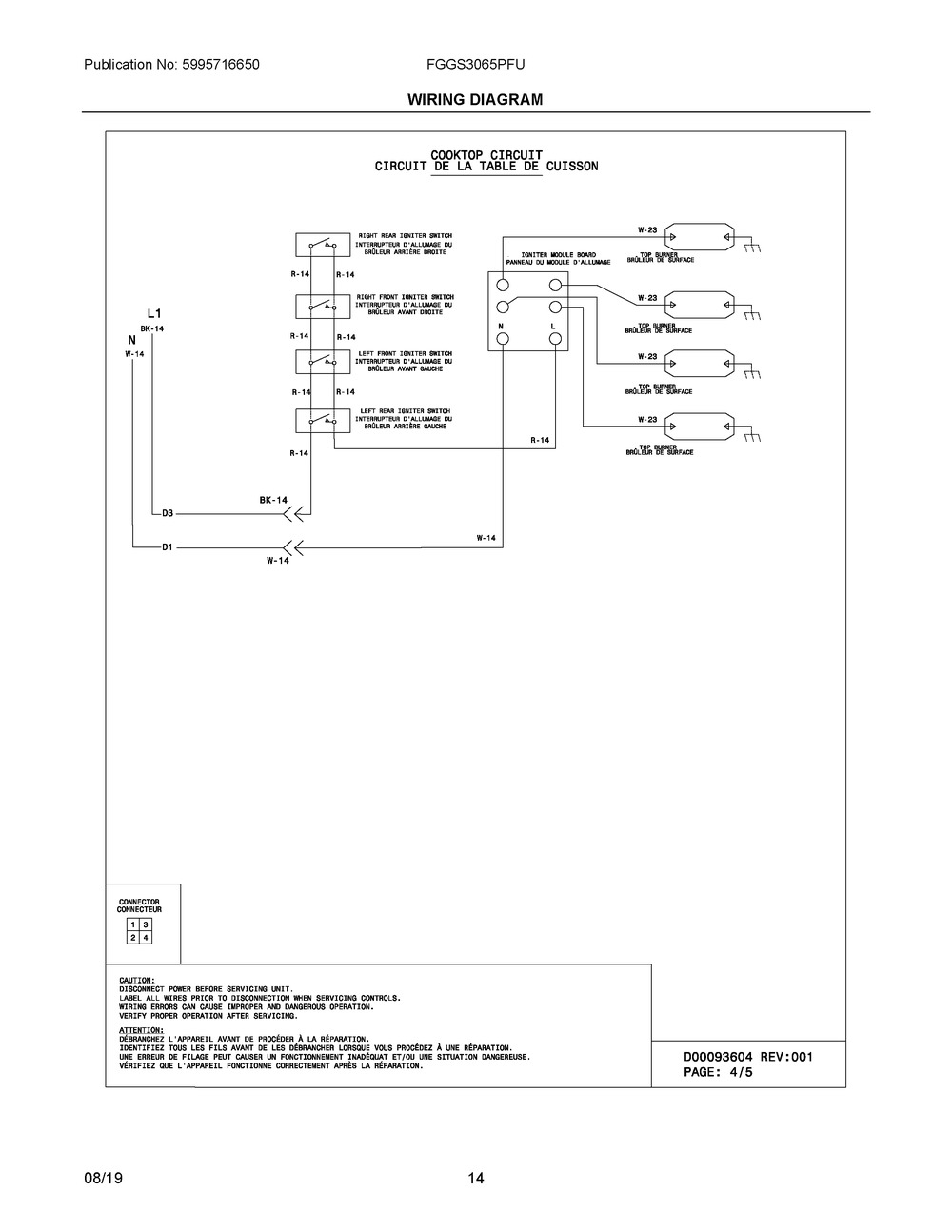 Wiring Diagram Diagram and Parts List for FGGS3065PFU  Frigidaire Range