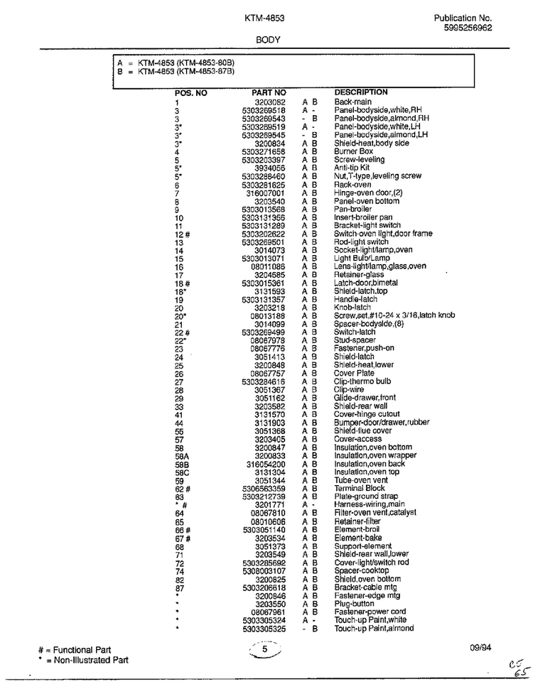 Body Page 2 Diagram and Parts List for 4853  Frigidaire Range