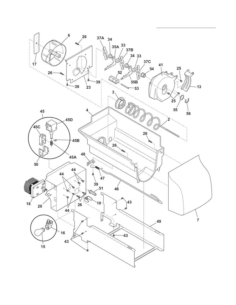 Ice Container Diagram and Parts List for FRS6LF7JS8  Frigidaire Refrigerator