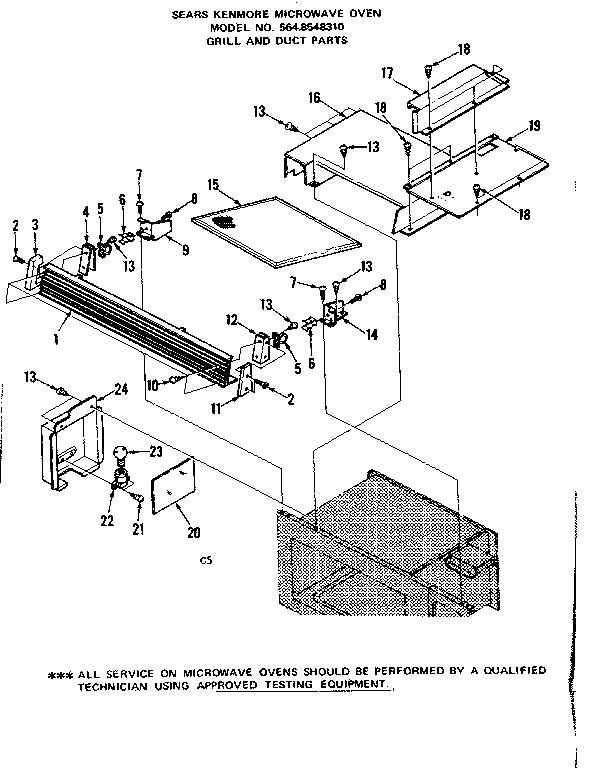 Grill And Duct Parts Diagram and Parts List for 5648548310  Kenmore Microwave