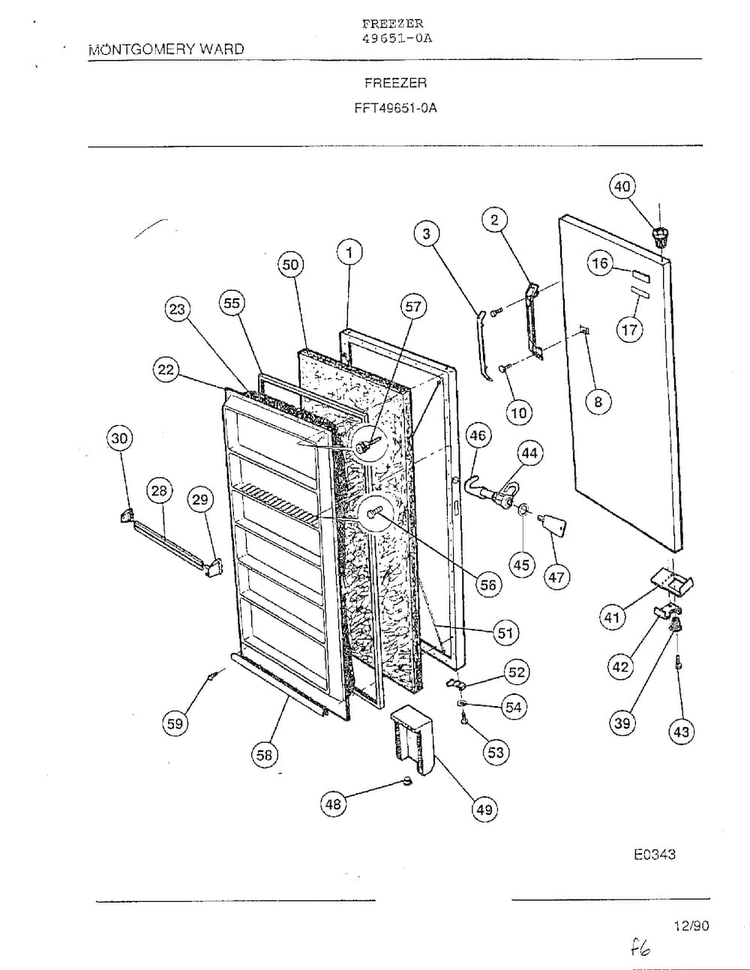 Freezer Diagram and Parts List for 49651-0A  Frigidaire Freezer
