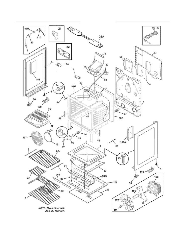 Body Diagram and Parts List for FGGF3054MBB  Frigidaire Range