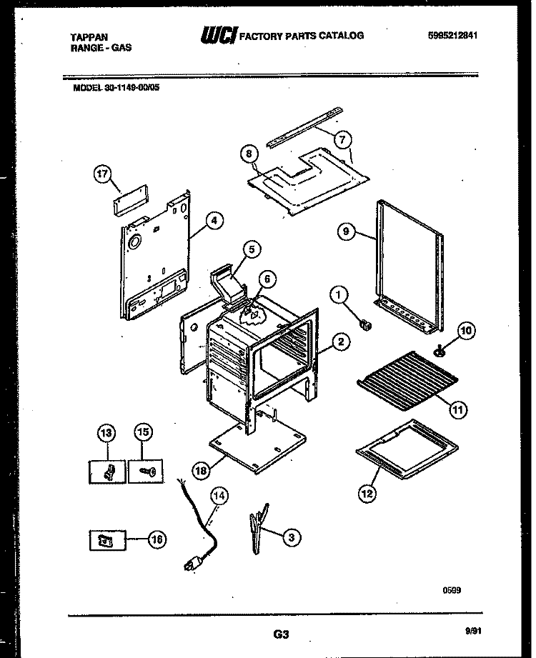 BODY PARTS Diagram and Parts List for 30-1149-00-05  Tappan Range
