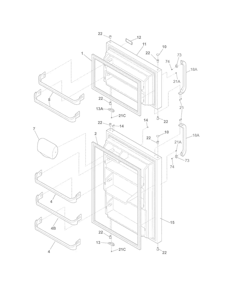 Doors Diagram and Parts List for FFTR21D2PW1  Frigidaire Refrigerator