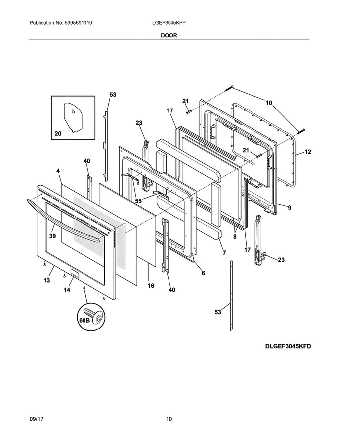 05 - Door Diagram and Parts List for LGEF3045KFP  Frigidaire Range