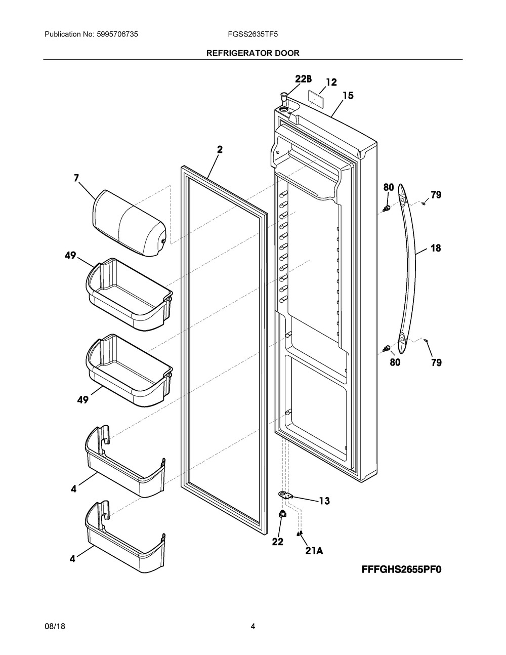 Refrigerator Door Diagram and Parts List for FGSS2635TF5  Frigidaire Refrigerator