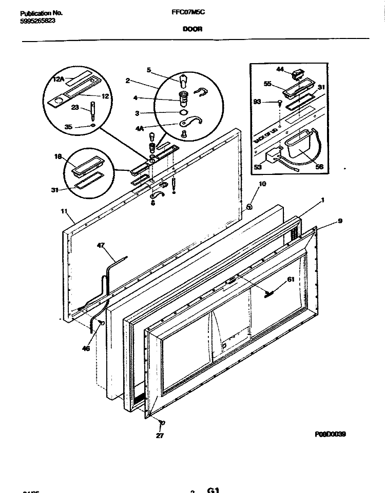 DOOR Diagram and Parts List for FFC07M5CW0  Frigidaire Freezer
