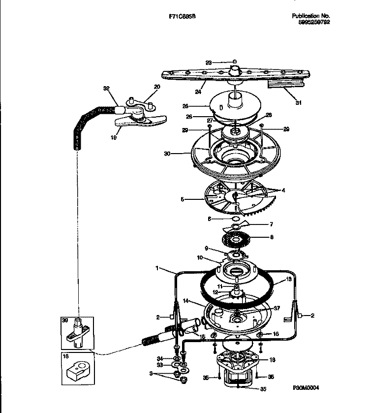 MOTOR DETAILS Diagram and Parts List for F71C885BB0  Frigidaire Dishwasher
