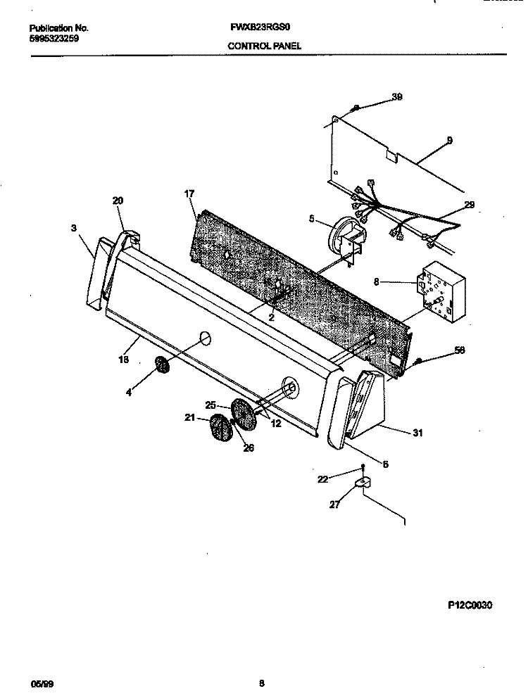 P12C0030 CONTROL PANEL Diagram and Parts List for FWXB23RGS0  Frigidaire Washer