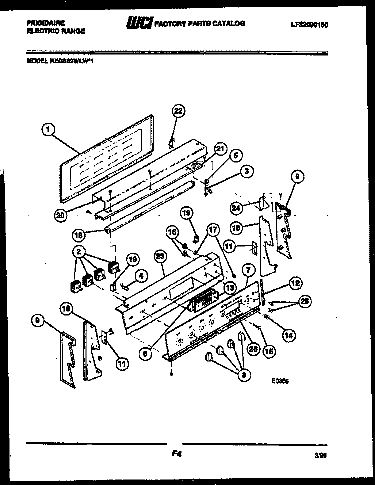BACKGUARD Diagram and Parts List for REGS39WLL1  Frigidaire Range