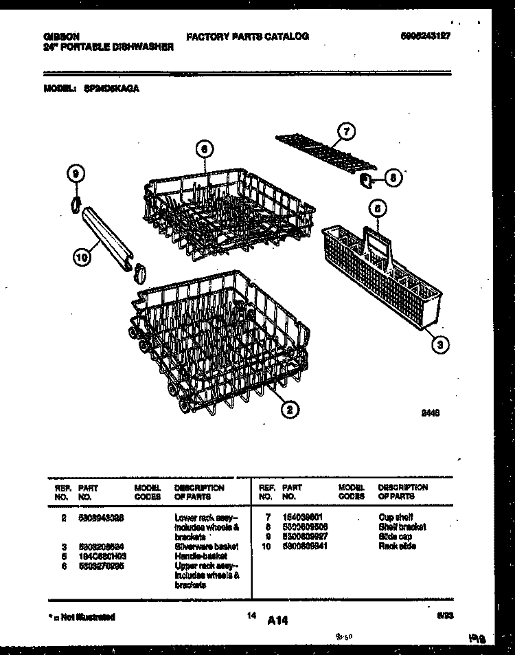 RACKS AND TRAYS Diagram and Parts List for SP24D5KAGA  Gibson Dishwasher