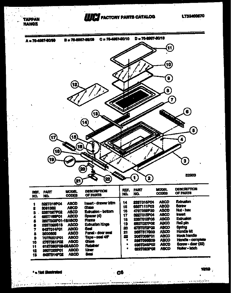 TOP DOOR PARTS Diagram and Parts List for 76-4967-00-09  Tappan Microwave Oven Combo