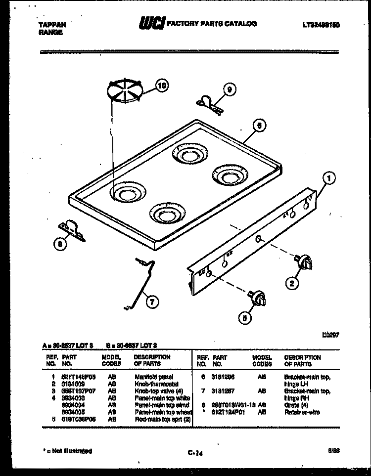 COOKTOP PARTS Diagram and Parts List for 30-2537-66-03  Tappan Range