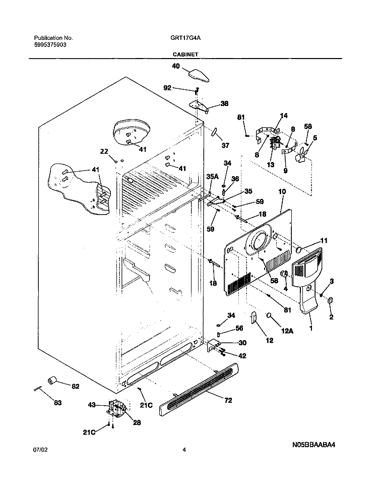 CABINET Diagram and Parts List for GRT17G4BW0  Gibson Refrigerator