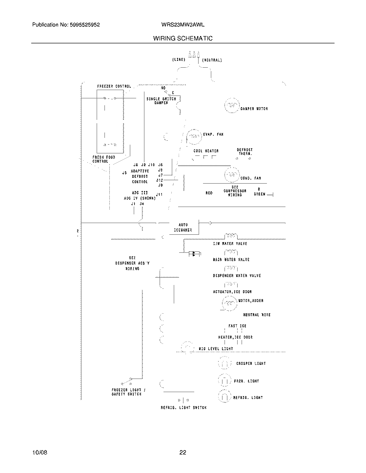 WIRING SCHEMATIC Diagram and Parts List for WRS23MW3AWL  Crosley Refrigerator