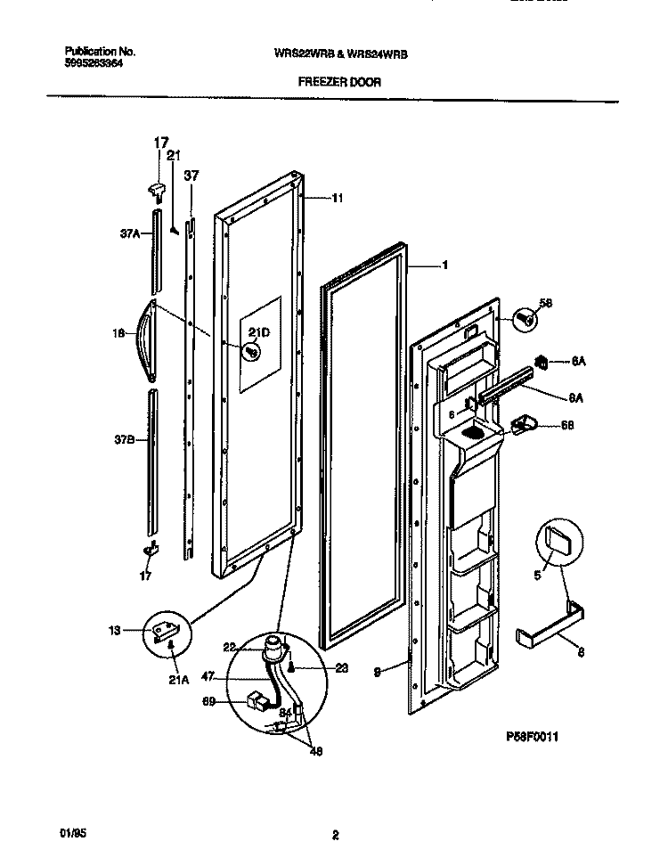 FREEZER DOOR Diagram and Parts List for WRS22WRBW1  Frigidaire Refrigerator