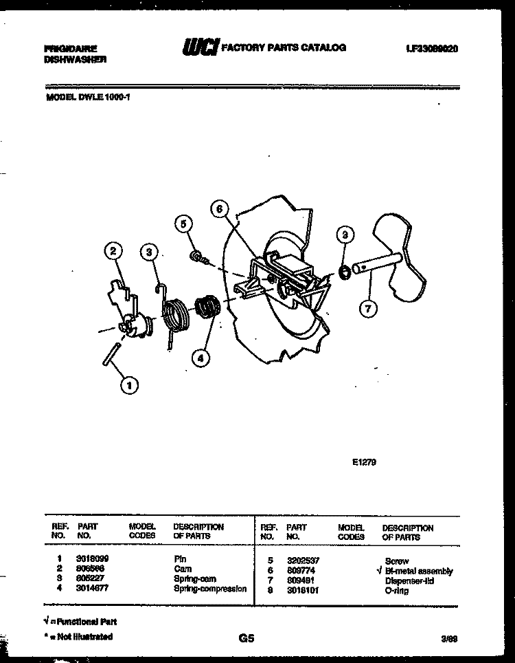 CAM Diagram and Parts List for DWLE1000W1  Frigidaire Dishwasher