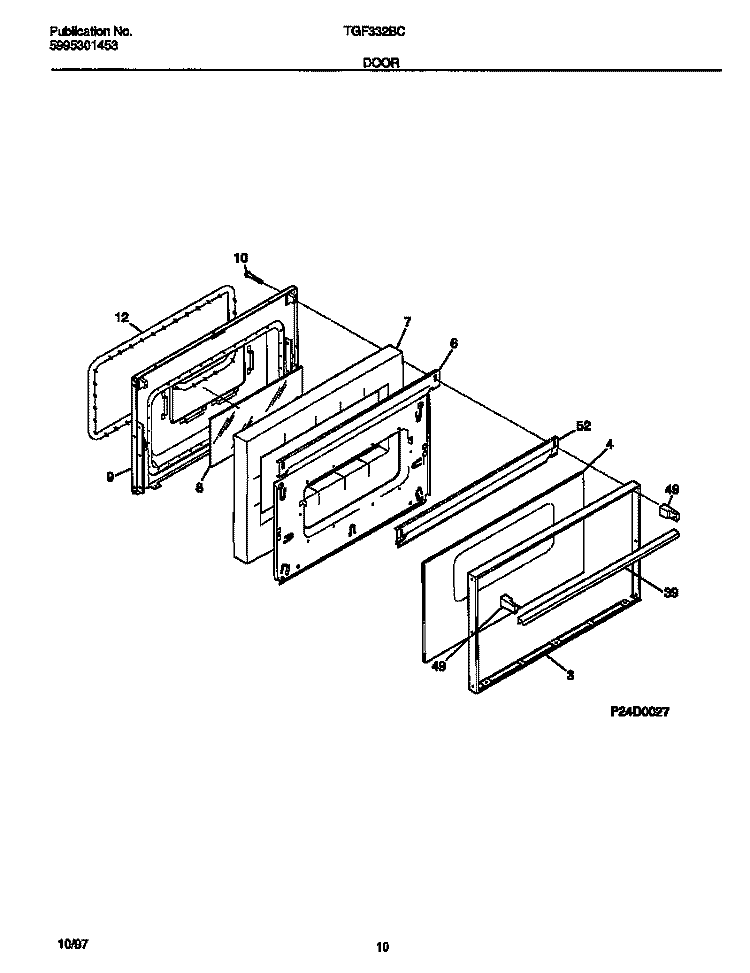 DOOR Diagram and Parts List for TGF332BCDE  Tappan Range