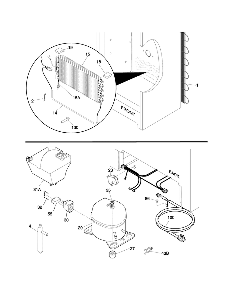 System Diagram and Parts List for FFUH21F2NWA  Frigidaire Freezer