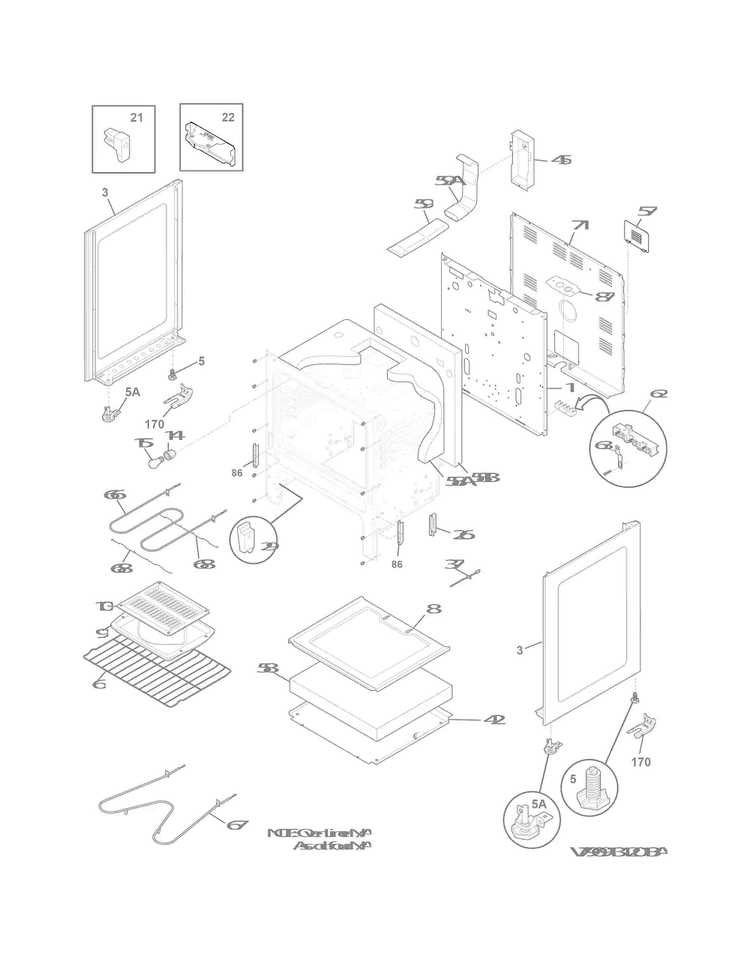 Body Diagram and Parts List for FFEF3043LSN  Frigidaire Range