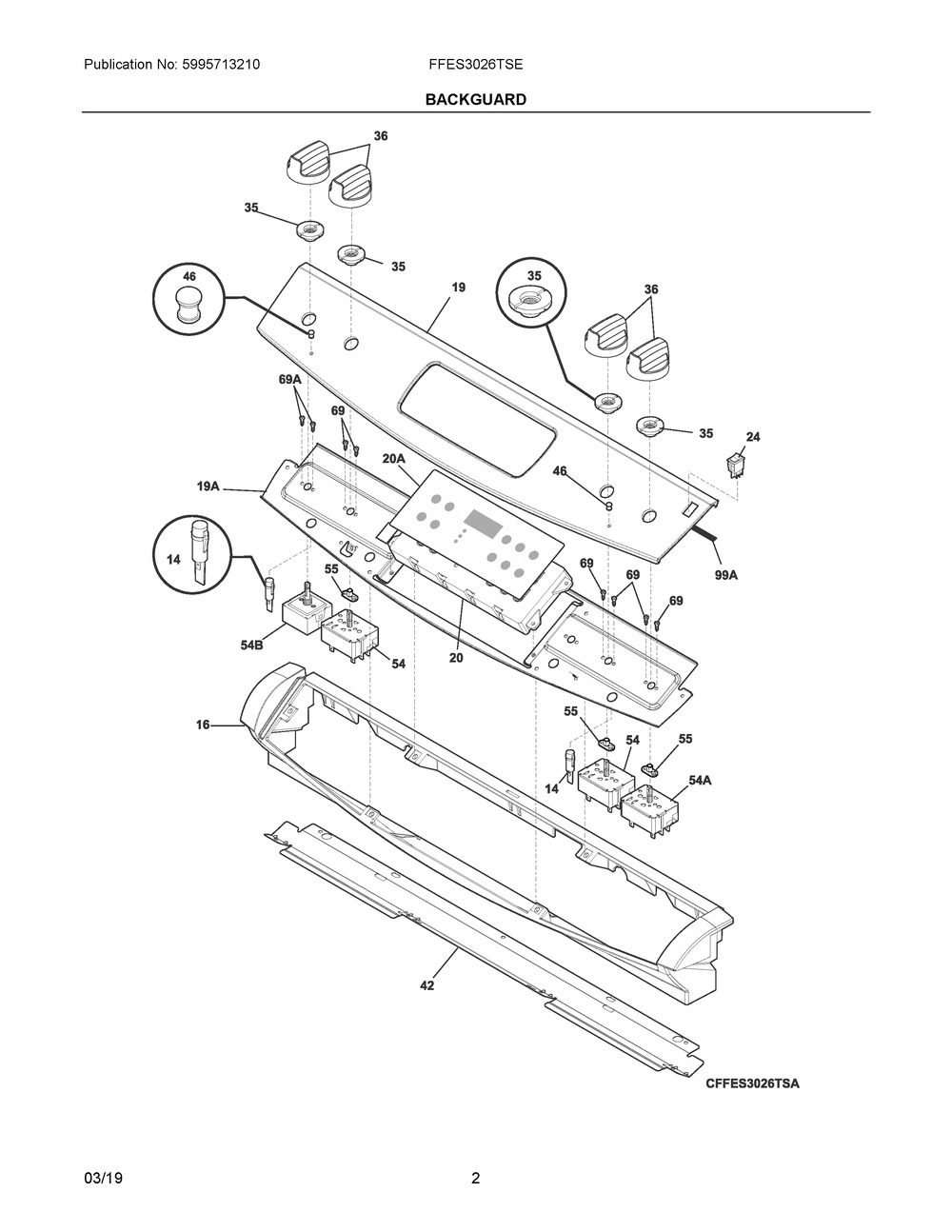 Backguard Diagram and Parts List for FFES3026TSE  Frigidaire Range