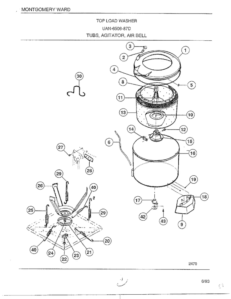 Tubs/agitator/air Bell Diagram and Parts List for 6506-87D  Frigidaire Washer