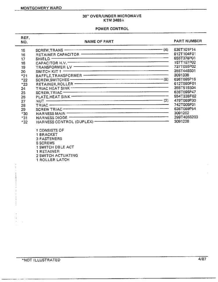 30" Over/under Power Control Page 2 Diagram and Parts List for 3488A  Frigidaire Range