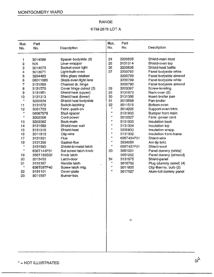 Range Page 6 Diagram and Parts List for 2879A  Frigidaire Range