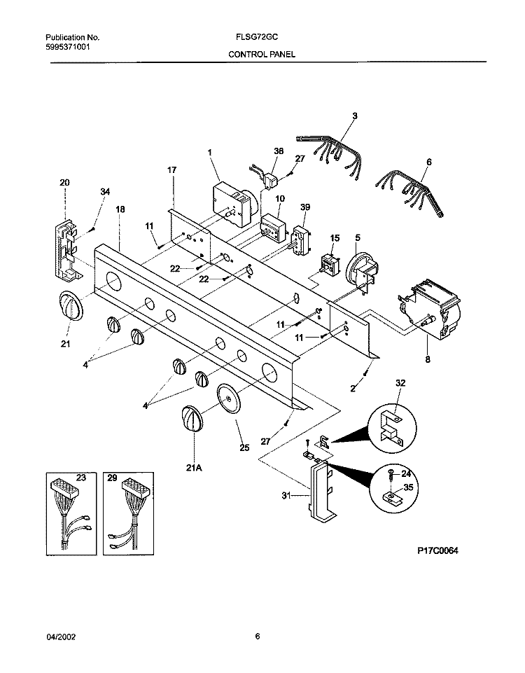 CONTROL PANEL Diagram and Parts List for FLSG72GCTB  Frigidaire Washer Dryer Combo