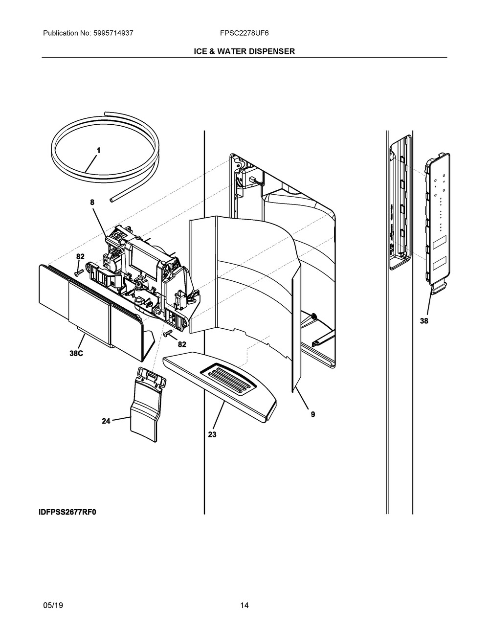Ice & Water Dispenser Diagram and Parts List for FPSC2278UF6  Frigidaire Refrigerator