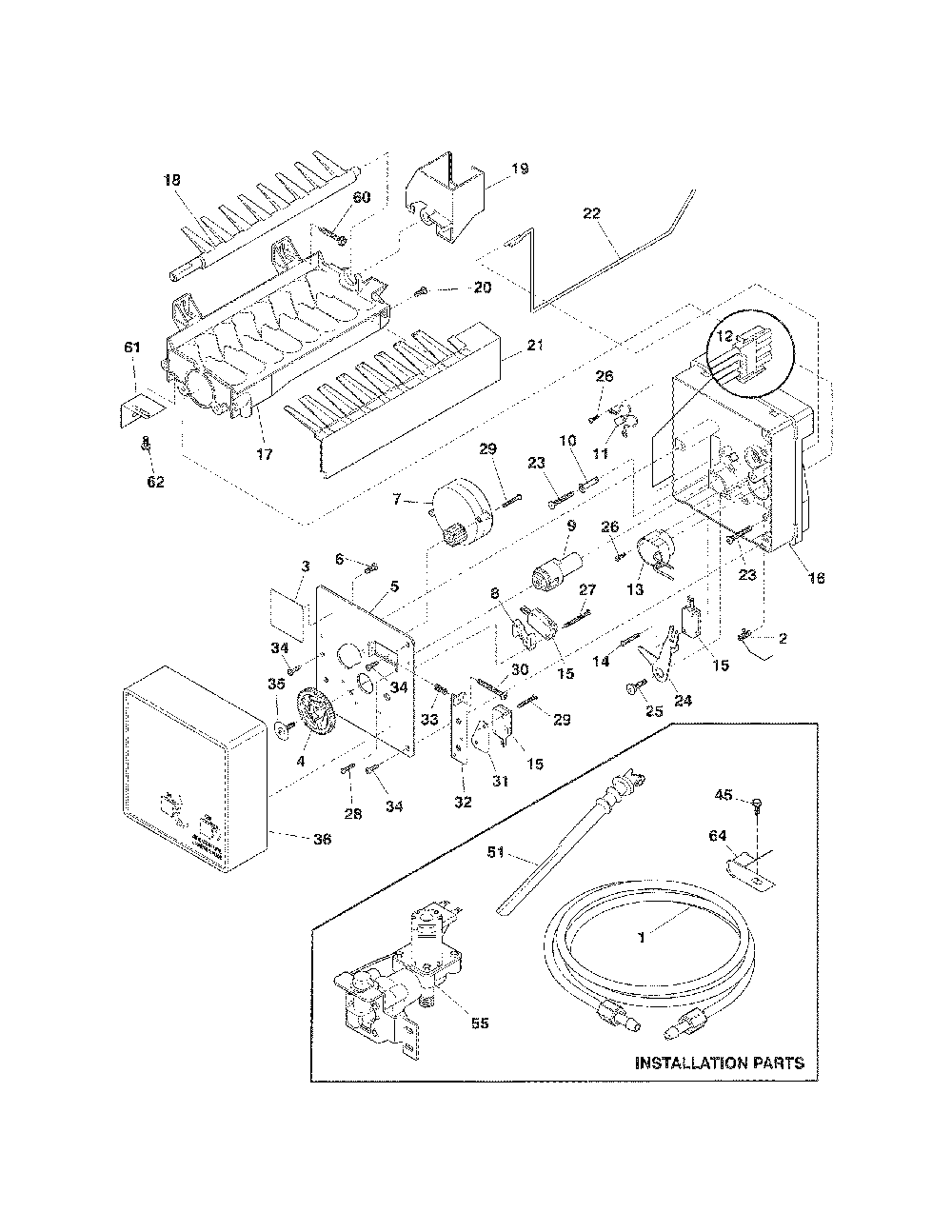 Ice Maker Diagram and Parts List for 25378824010  Kenmore Refrigerator