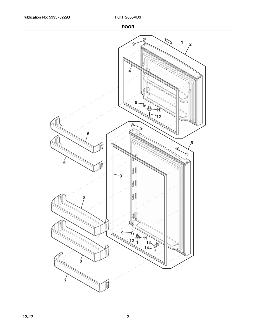 Door Diagram and Parts List for FGHT2055VD3  Frigidaire Refrigerator