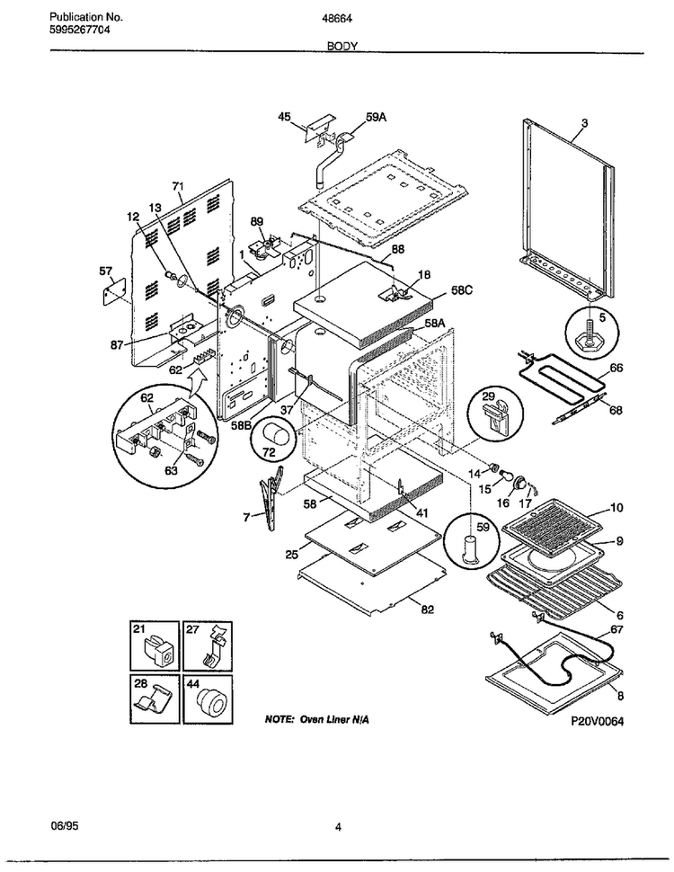 Body Diagram and Parts List for 486647B  Frigidaire Range