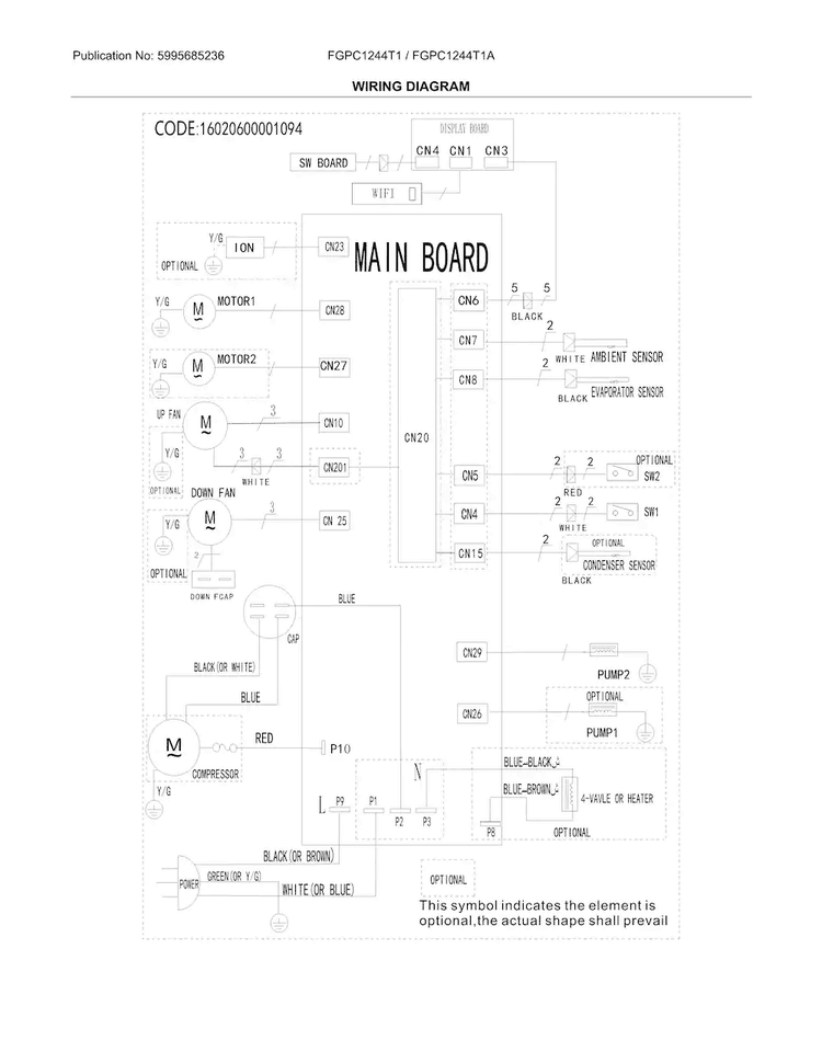 Wiring Diagram Diagram and Parts List for FGPC1244T100  Frigidaire Air Conditioner
