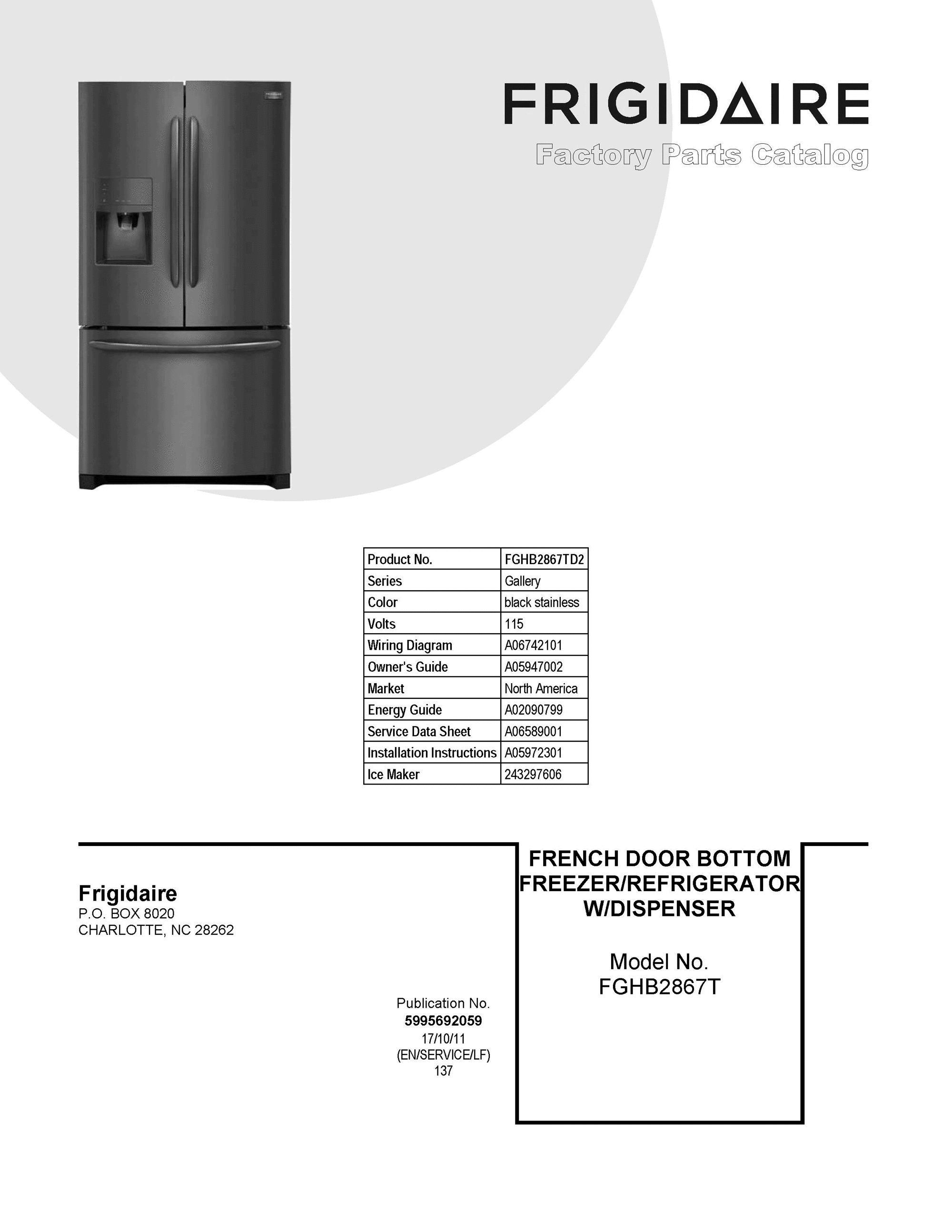 01 - COVER SHEET Diagram and Parts List for FGHB2867TD2  Frigidaire Refrigerator