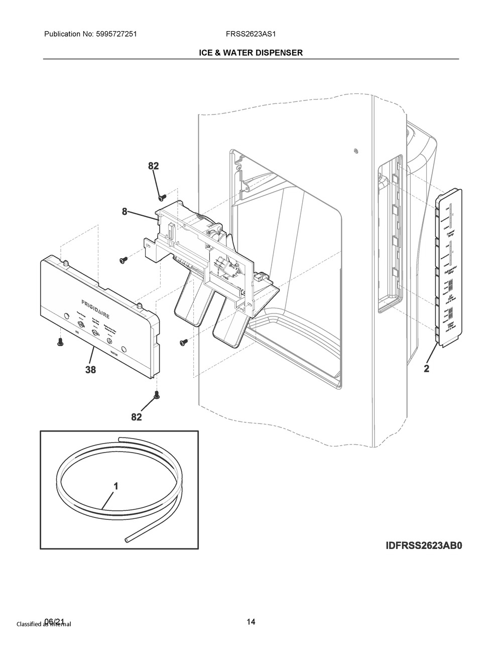 Ice And Water Dispenser Diagram and Parts List for FRSS2623AS1  Frigidaire Refrigerator