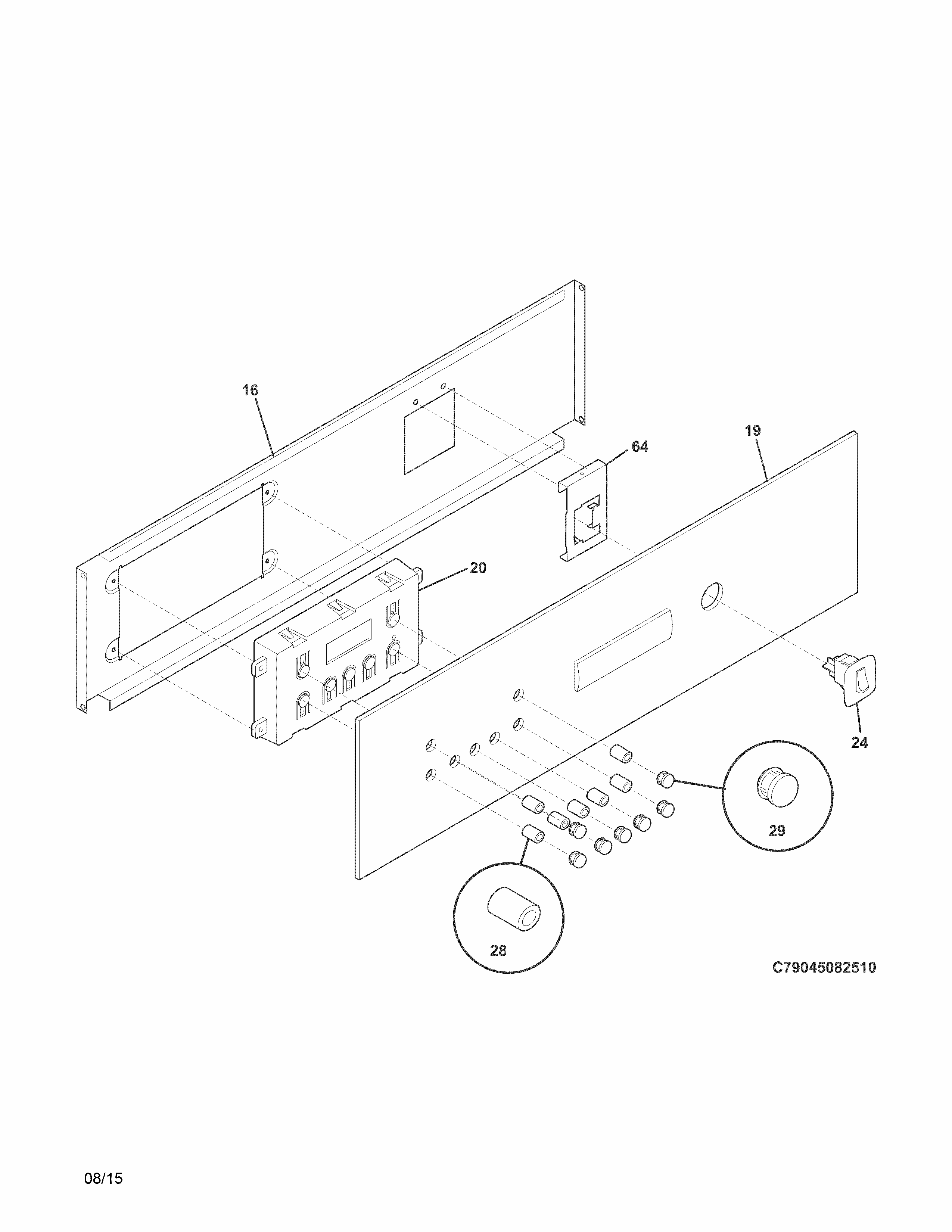 Control Panel Diagram and Parts List for 79045082510  Kenmore Wall Oven