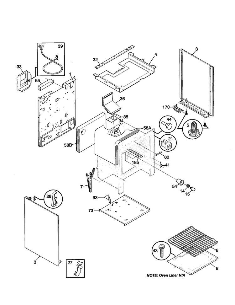Body Diagram and Parts List for TGF324WHSA  Tappan Range