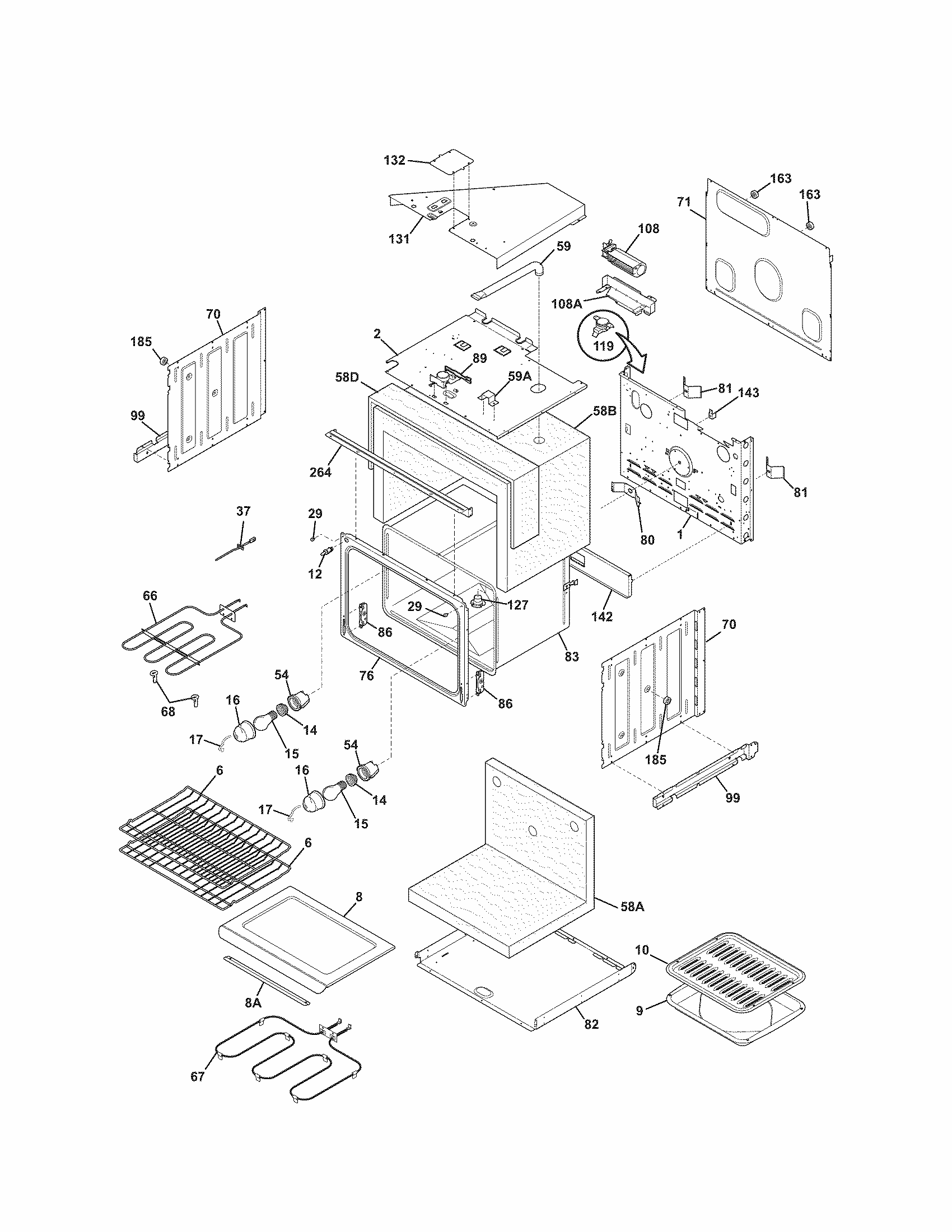 Upper Oven Diagram and Parts List for 79048764900  Kenmore Wall Oven