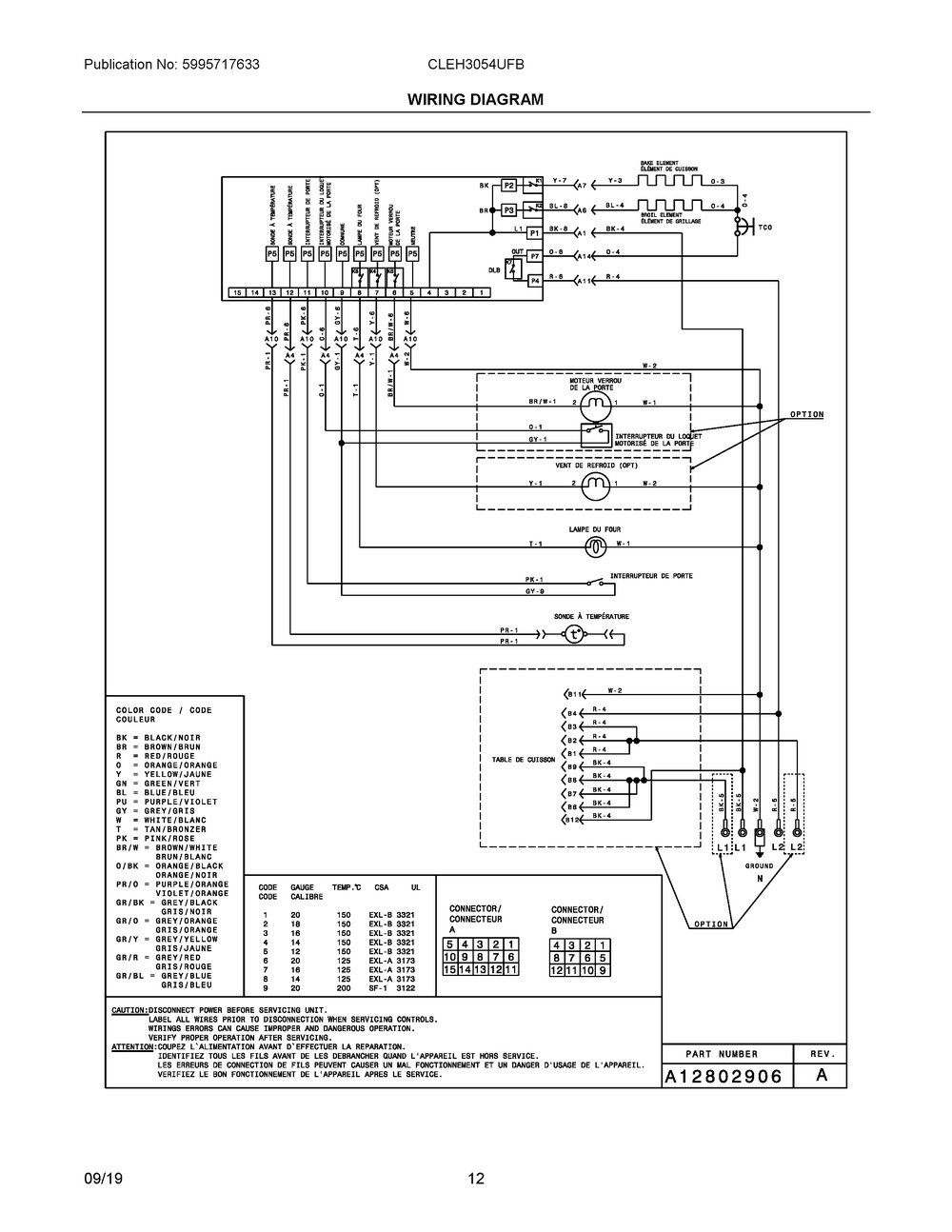 Wiring Diagram Diagram and Parts List for CLEH3054UFB  Frigidaire Range