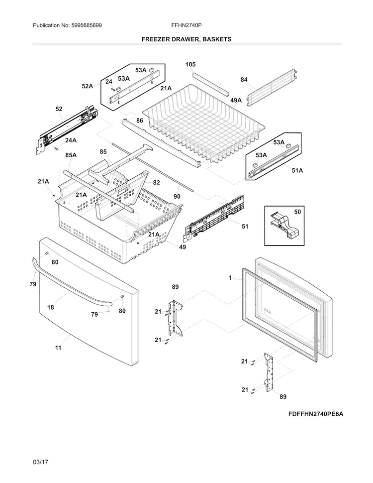 Freezer Door Diagram and Parts List for FFHN2740PECA  Frigidaire Refrigerator
