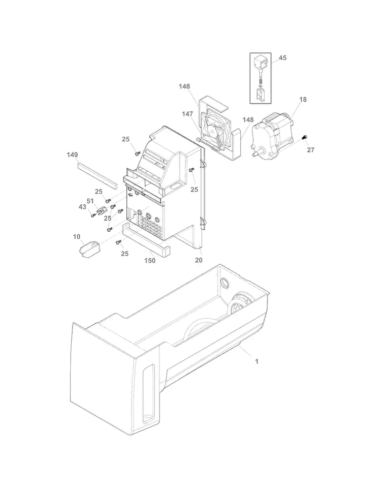 Ice Container Diagram and Parts List for DGHF2360PF1  Frigidaire Refrigerator