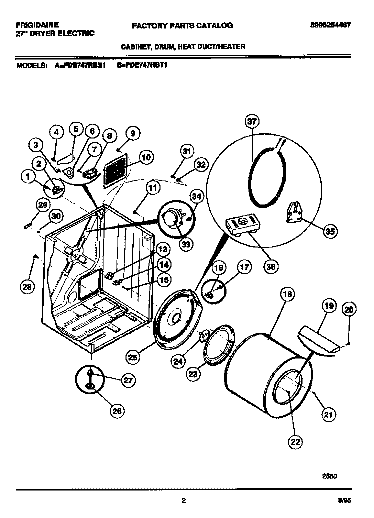 CABINET, DRUM, HEAT DUCT / HEATER Diagram and Parts List for FDE747RBS1  Frigidaire Dryer