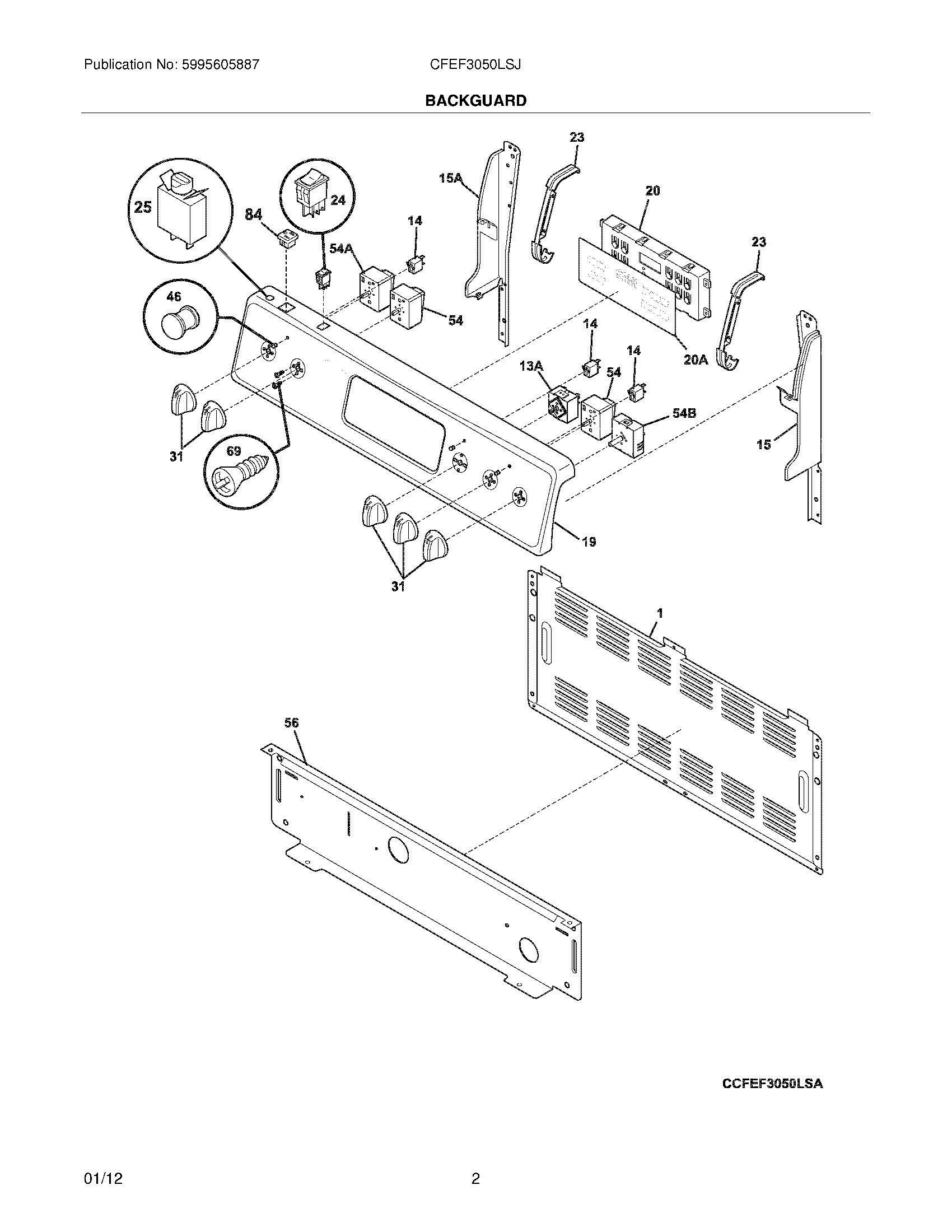 03 - BACKGUARD Diagram and Parts List for CFEF3050LSJ  Frigidaire Range
