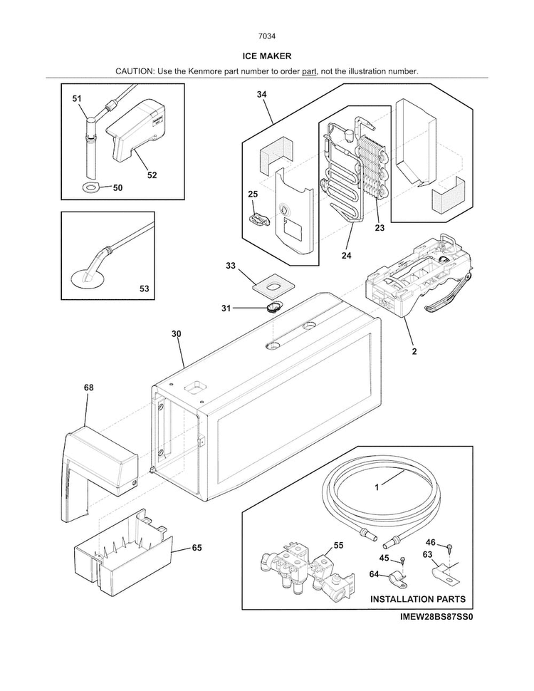 Ice Maker Diagram and Parts List for 2537034241D  Kenmore Refrigerator