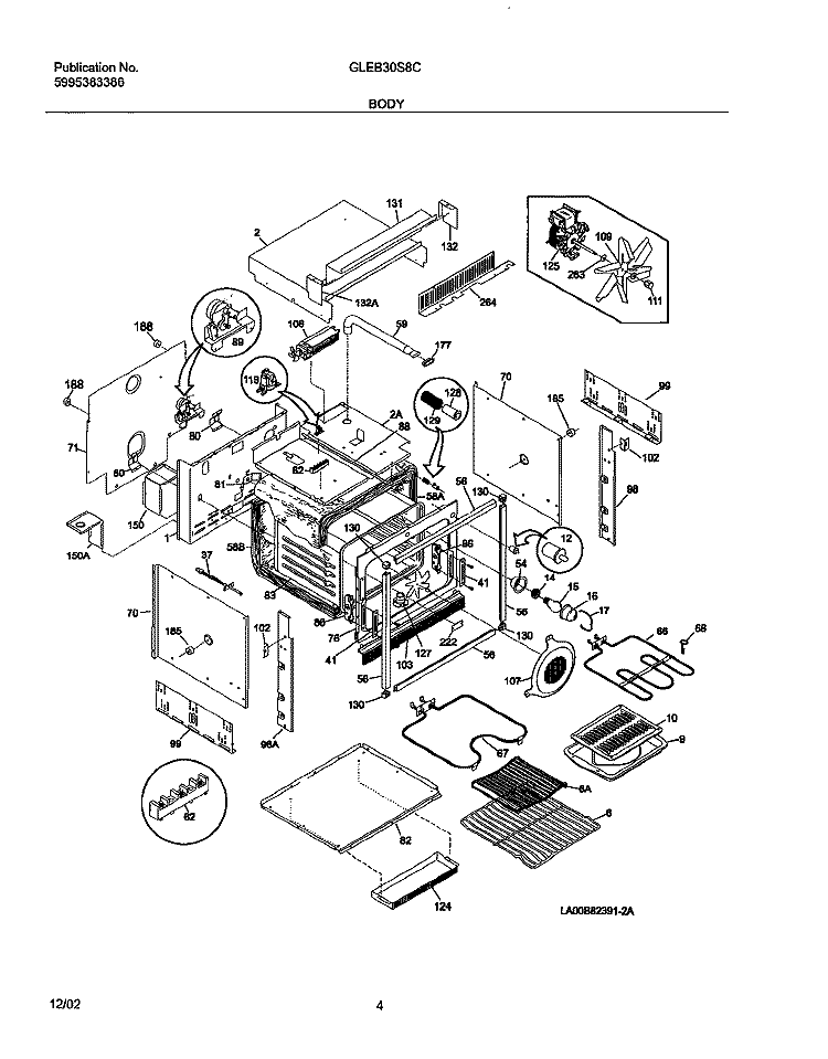 OVEN BODY Diagram and Parts List for GLEB30S8CBA  Frigidaire Wall Oven