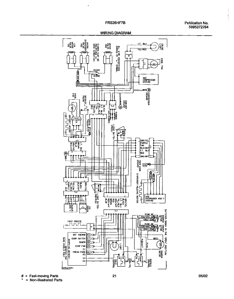 WIRING DIAGRAM Diagram and Parts List for FRS26HF7BB0  Frigidaire Refrigerator