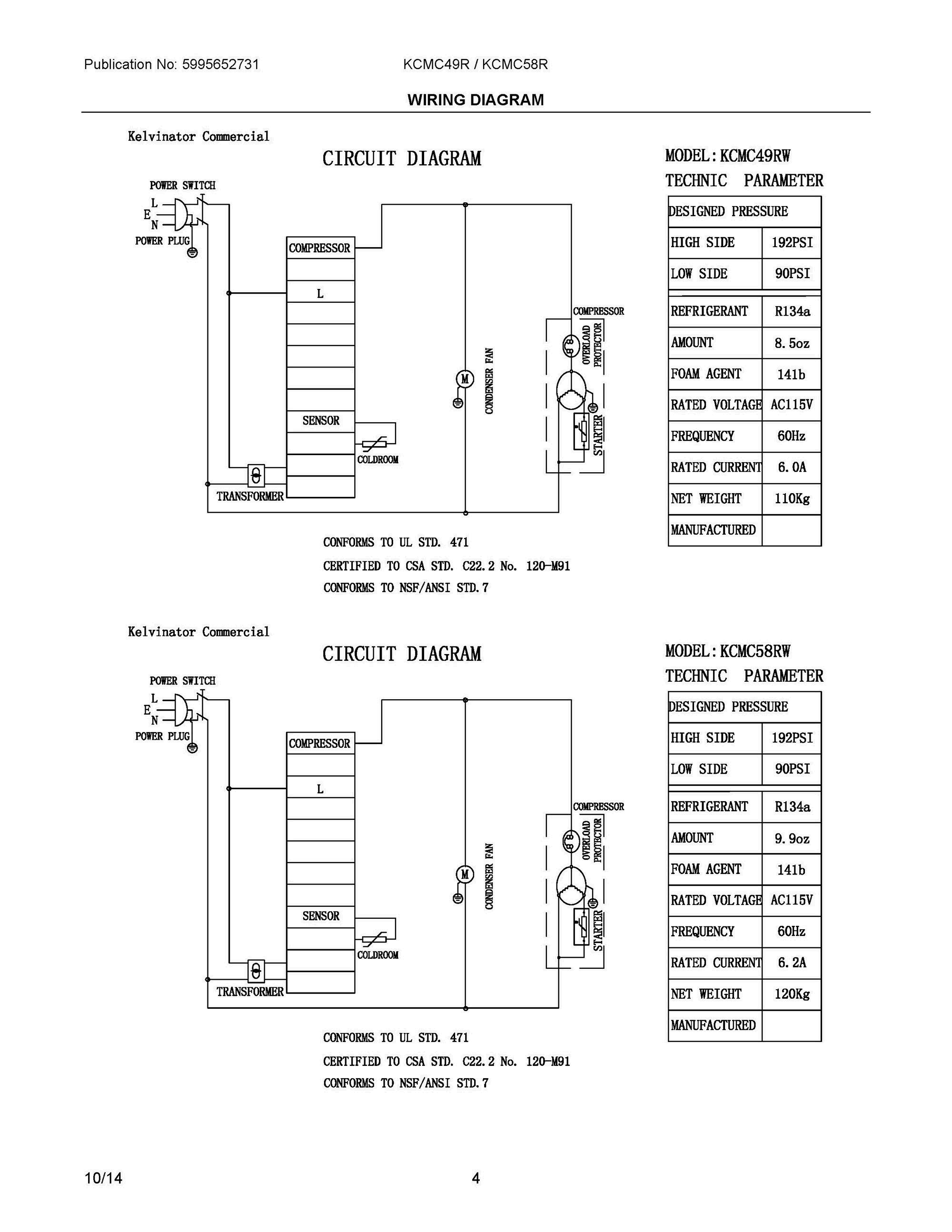 03 - WIRING DIAGRAM Diagram and Parts List for KCMC58RW  Frigidaire Refrigerator